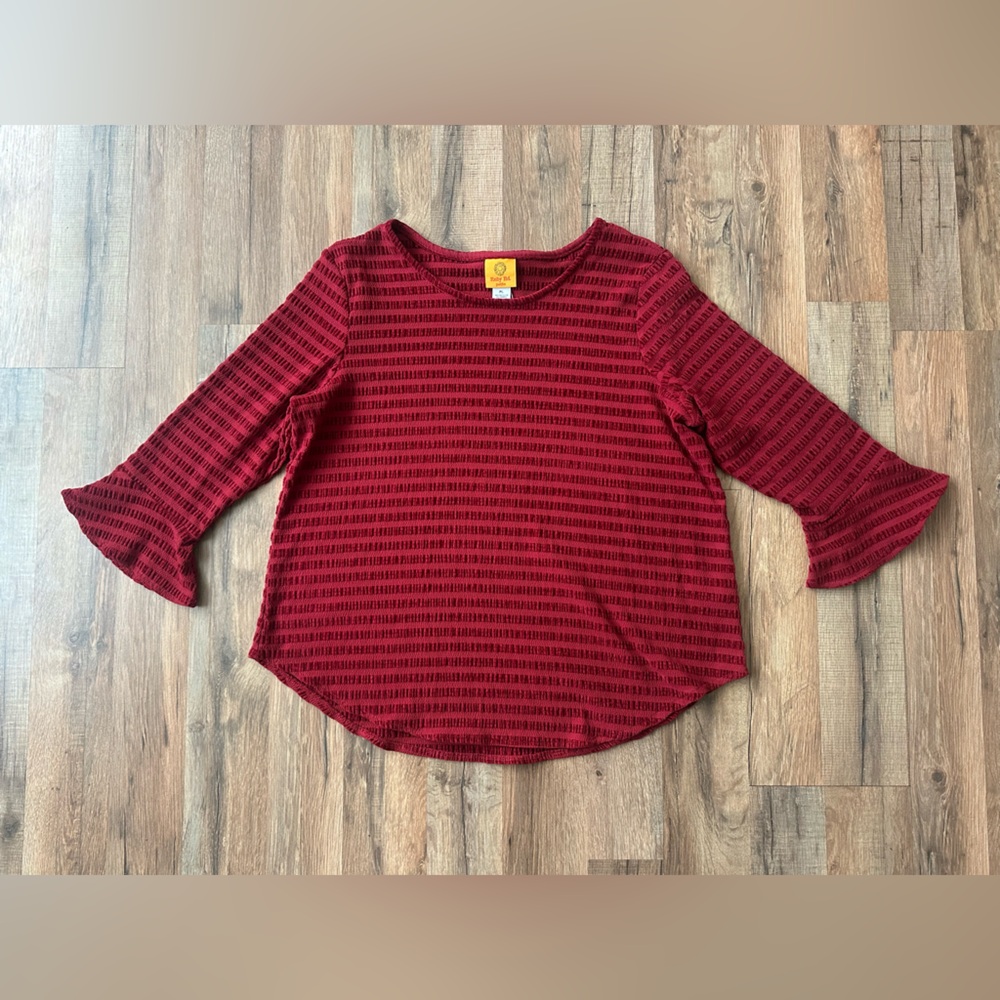 Ruby Rd. Burgundy Textured Top 3/4 Sleeve